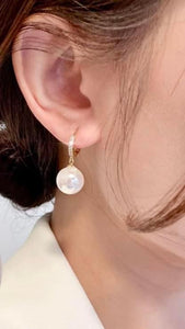 moissanite & fresh water pearl loop earrings