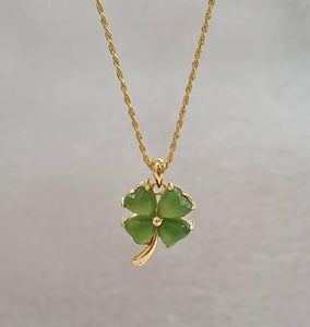 18k Lucky Clover Jade Necklace