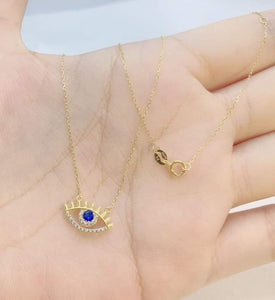 18K Saudi Gold | Evil Eye Necklace with Russian Stones