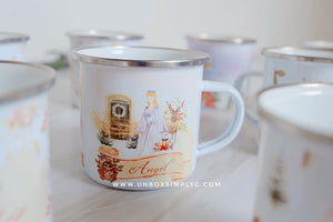 Christmas-themed enamel mugs