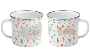 Christmas-themed enamel mugs