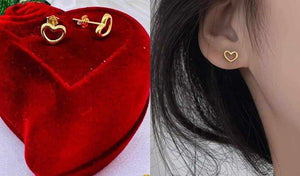 18k minimalist hollow heart earrings | pair