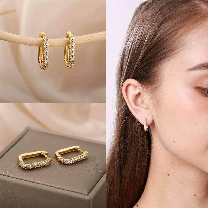 18k Saudi Gold Minimalist Rectangular Earrings | Russian Stone